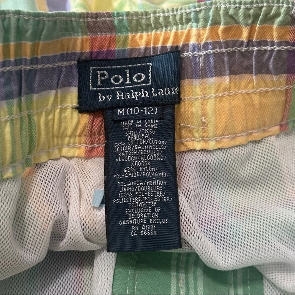 Polo Ralph Lauren Boys Sz M 10 12 Yellow Green Blue Red Plaid Swim Shorts Trunks